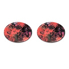 Pink And Black Abstract Splatter Paint Pattern Cufflinks (oval) by traceyleeartdesigns