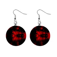 Red And Black Lake Fractal Mini Button Earrings by traceyleeartdesigns