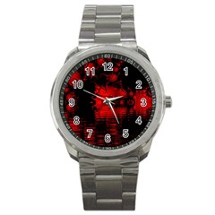 Red And Black Lake Fractal Sport Metal Watch by traceyleeartdesigns