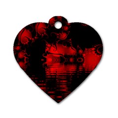 Red And Black Lake Fractal Dog Tag Heart (one Side) by traceyleeartdesigns