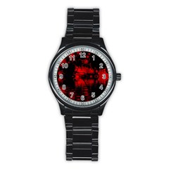 Red And Black Lake Fractal Stainless Steel Round Watch by traceyleeartdesigns