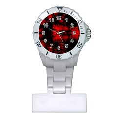 Red And Black Lake Fractal Plastic Nurses Watch by traceyleeartdesigns