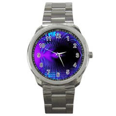 Purple And Blue Lake Fractal Sport Metal Watch by traceyleeartdesigns