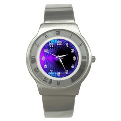 Purple And Blue Lake Fractal Stainless Steel Watch by traceyleeartdesigns