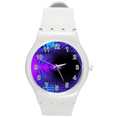 Purple And Blue Lake Fractal Round Plastic Sport Watch (m) by traceyleeartdesigns