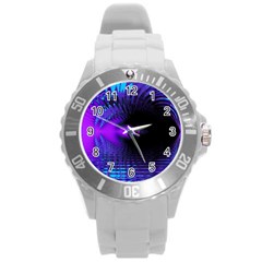 Purple And Blue Lake Fractal Round Plastic Sport Watch (l) by traceyleeartdesigns