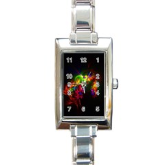 Bright Multi Coloured Fractal Pattern Rectangle Italian Charm Watch by traceyleeartdesigns