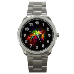 Bright Multi Coloured Fractal Pattern Sport Metal Watch by traceyleeartdesigns