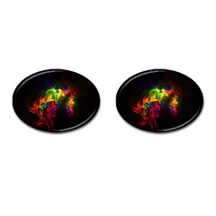 Bright Multi Coloured Fractal Pattern Cufflinks (oval) by traceyleeartdesigns