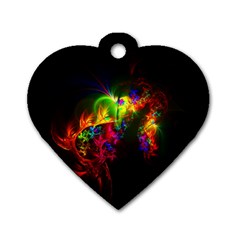 Bright Multi Coloured Fractal Pattern Dog Tag Heart (two Sides) by traceyleeartdesigns