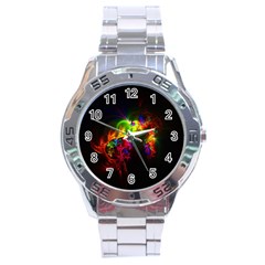 Bright Multi Coloured Fractal Pattern Stainless Steel Analogue Watch by traceyleeartdesigns