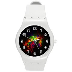 Bright Multi Coloured Fractal Pattern Round Plastic Sport Watch (m) by traceyleeartdesigns