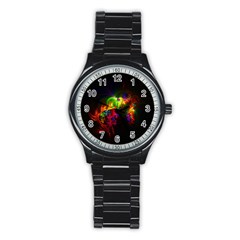 Bright Multi Coloured Fractal Pattern Stainless Steel Round Watch by traceyleeartdesigns