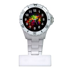 Bright Multi Coloured Fractal Pattern Plastic Nurses Watch by traceyleeartdesigns