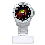 Bright Multi Coloured Fractal Pattern Plastic Nurses Watch Front