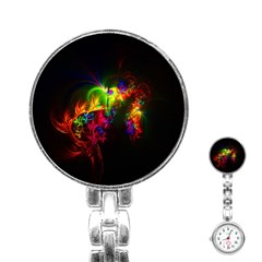 Bright Multi Coloured Fractal Pattern Stainless Steel Nurses Watch by traceyleeartdesigns