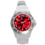 Black And Red Pattern Round Plastic Sport Watch (L) Front