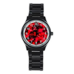 Black And Red Pattern Stainless Steel Round Watch by traceyleeartdesigns