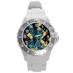 Playful Guitar Round Plastic Sport Watch (l) by Valentinaart