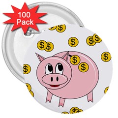 Piggy Bank  3  Buttons (100 Pack)  by Valentinaart