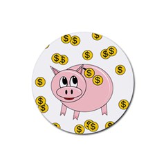 Piggy Bank  Rubber Coaster (round)  by Valentinaart