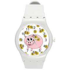 Piggy Bank  Round Plastic Sport Watch (m) by Valentinaart