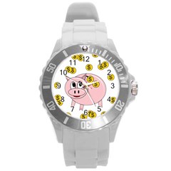 Piggy Bank  Round Plastic Sport Watch (l) by Valentinaart