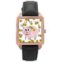 Piggy Bank  Rose Gold Leather Watch  by Valentinaart