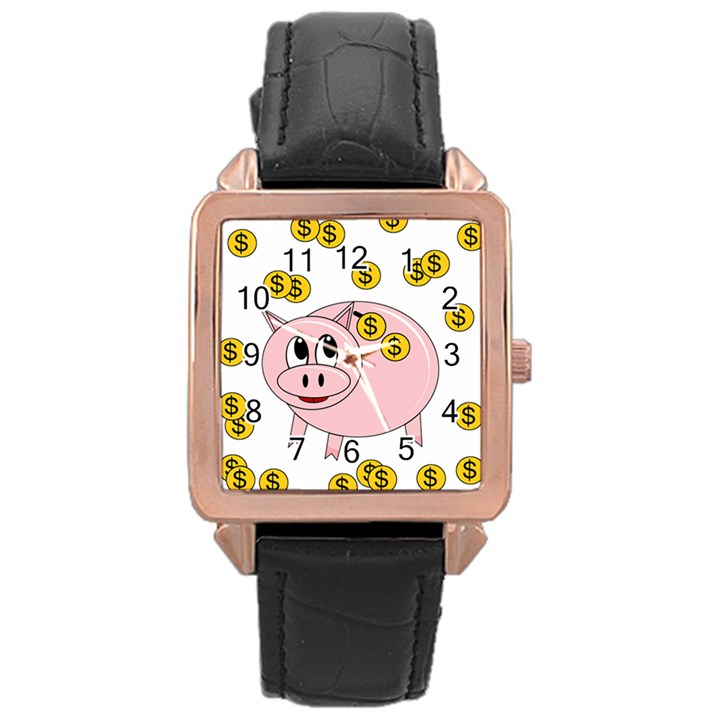 Piggy bank  Rose Gold Leather Watch 