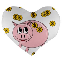 Piggy Bank  Large 19  Premium Flano Heart Shape Cushions by Valentinaart