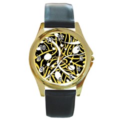 Yellow Movement Round Gold Metal Watch by Valentinaart