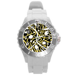 Yellow Movement Round Plastic Sport Watch (l) by Valentinaart