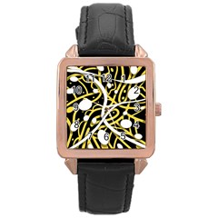 Yellow Movement Rose Gold Leather Watch  by Valentinaart