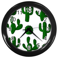 Cactuses Pattern Wall Clocks (black) by Valentinaart