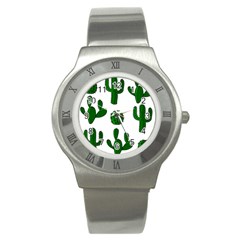 Cactuses Pattern Stainless Steel Watch by Valentinaart