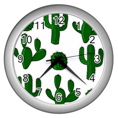 Cactuses Pattern Wall Clocks (silver)  by Valentinaart