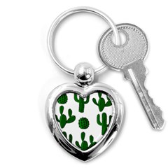 Cactuses Pattern Key Chains (heart)  by Valentinaart