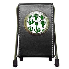 Cactuses Pattern Pen Holder Desk Clocks by Valentinaart