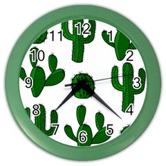 Cactuses Pattern Color Wall Clocks by Valentinaart