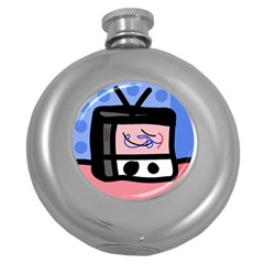 Old Television Round Hip Flask (5 Oz) by Valentinaart