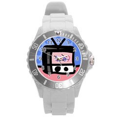 Old Television Round Plastic Sport Watch (l) by Valentinaart