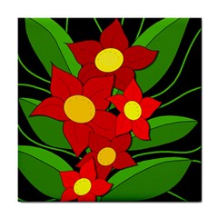 Red Flowers Tile Coasters by Valentinaart