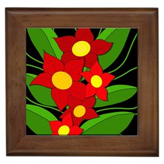 Red Flowers Framed Tiles by Valentinaart