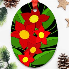 Red Flowers Ornament (oval)  by Valentinaart