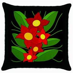 Red Flowers Throw Pillow Case (black) by Valentinaart