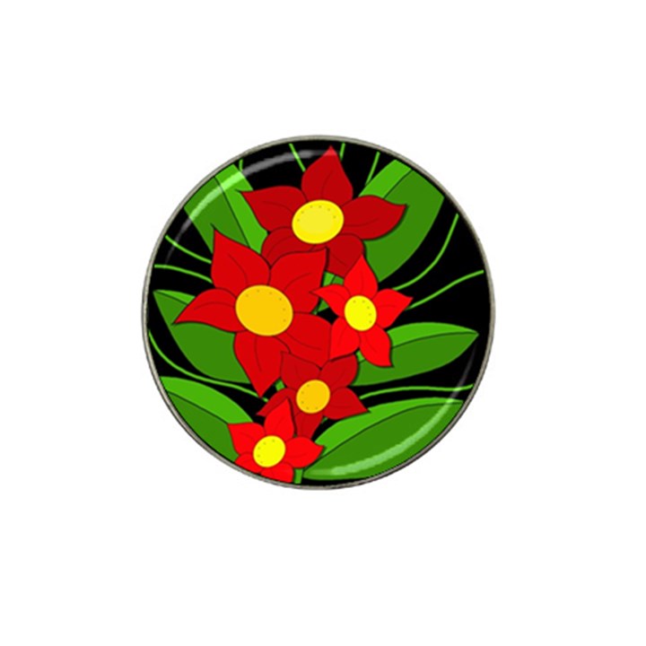 Red flowers Hat Clip Ball Marker (4 pack)