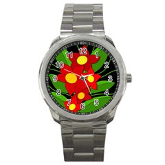 Red Flowers Sport Metal Watch by Valentinaart