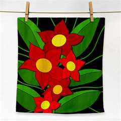 Red Flowers Face Towel by Valentinaart