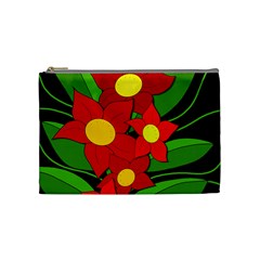 Red Flowers Cosmetic Bag (medium)  by Valentinaart