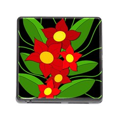 Red Flowers Memory Card Reader (square) by Valentinaart